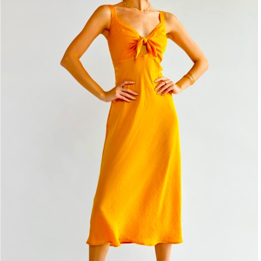 Tara XS front tie satin midi dress from Francesca’s